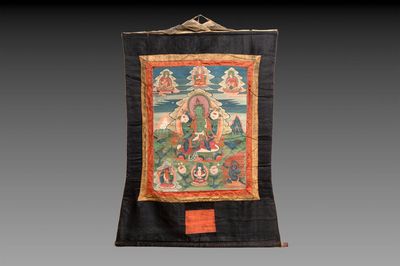 A Tibetan thangka depicting Green Tara, 19th C.