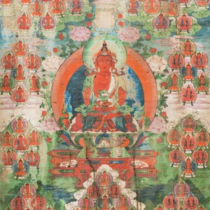 A Tibetan thangka of Amitayus surrounded by one hundred Buddhas — foto 1