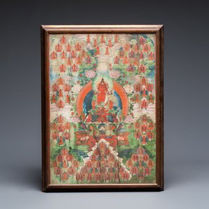 A Tibetan thangka of Amitayus surrounded by one hundred Buddhas — foto 2