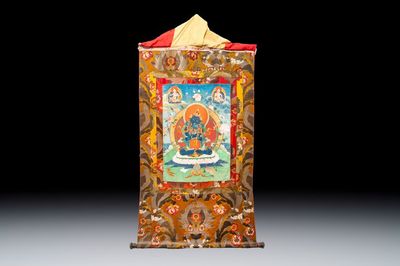 A Tibetan 'Vajradhara Yab Yum' thangka, 19/20th C.