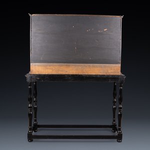 A tortoise veneer, gilt copper, ebony and ebonised wooden mirrored interior cabinet on stand, Antwerp, 17th C. — photo 14