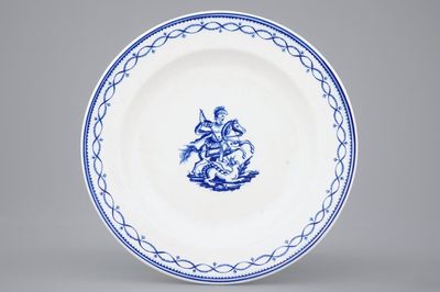 A Tournai porcelain plate with Saint-Georges fighting the dragon, late 18th C.