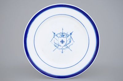 A Tournai porcelain plate with the arms of St.-Sebastian's Archers Guild in Ghent, 18th C.