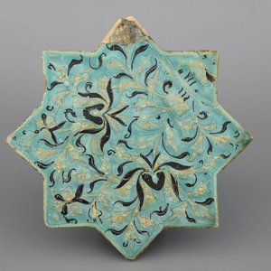 A turquoise ground Lajvardina cold painted star-shaped tile, 14th C. — photo 1