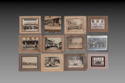 A varied collection of 12 group photos of people of China, Taiwan and Singapore, 20th C.