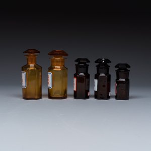 A varied collection of 14 glass apothecary bottles — photo 9