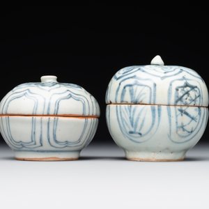 A varied collection of 22 Chinese blue and white jarlets, covered boxes and miniature vases, Ming — photo 7