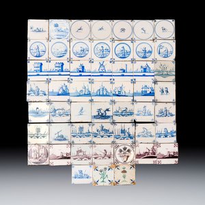A varied collection of 52 blue, white and polychrome Dutch Delft tiles, 17/19th C. — 照片 1