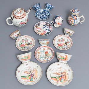 A varied collection of Chinese famille rose and blue and white tea wares, Kangxi/Qianlong — photo 1