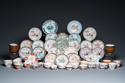 A varied collection of Chinese plates, cups and saucers, Kangxi and later