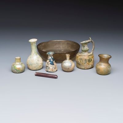 A varied collection of eight Roman glass wares, 1st C. B.C./4th C. and later