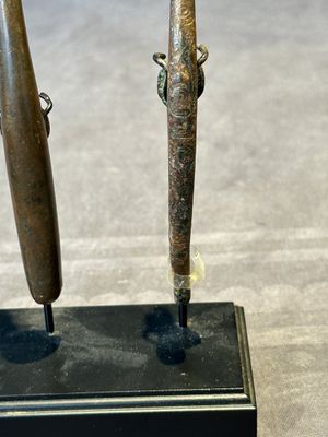 A varied collection of six Chinese bronze belt hooks, Warring States period and Western Han — photo 28
