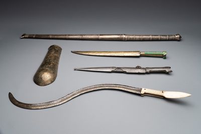 A varied collection of two daggers, two swords and forearm protection, India and Turkey, 19th C.