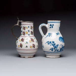 A varied group of six blue, white and polychrome Brussels faience jugs, 18th C. — photo 4