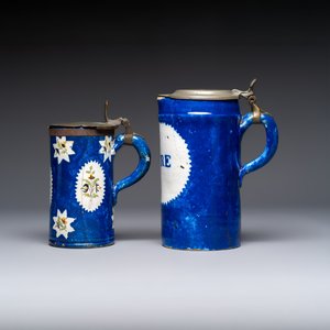 A varied group of six blue, white and polychrome Brussels faience jugs, 18th C. — photo 8