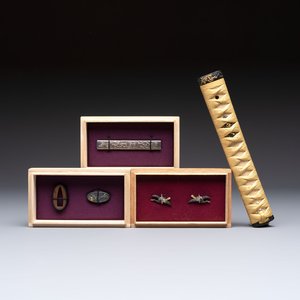 A varied group of six Japanese koshirae components or sword fittings, Edo — photo 1