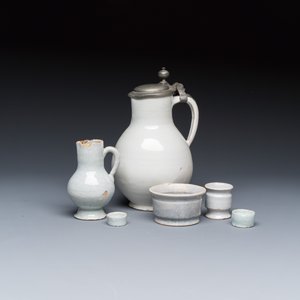 A varied group of six white-glazed Delftwares — photo 1