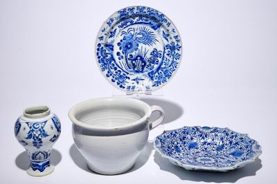 A varied lot of blue and white Dutch Delft and French Rouen pottery, 18th C.
