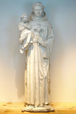 A very large 165 cm plaster cast of Saint Anthony, 19/20th C., Bruges