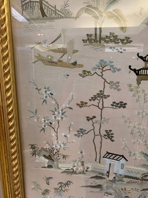 A very large Chinese beige-ground embroidered silk panel depicting scenes of Chinese rural life, 19th C. — photo 12