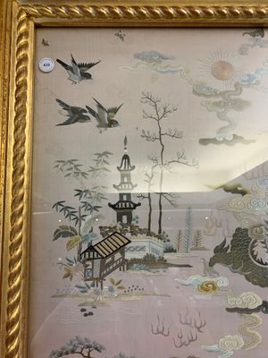 A very large Chinese beige-ground embroidered silk panel depicting scenes of Chinese rural life, 19th C. — photo 2