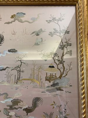 A very large Chinese beige-ground embroidered silk panel depicting scenes of Chinese rural life, 19th C. — photo 4