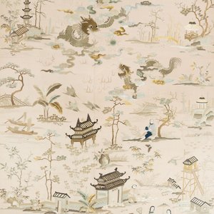 A very large Chinese beige-ground embroidered silk panel depicting scenes of Chinese rural life, 19th C. — photo 2