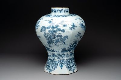 A very large Dutch Delft blue and white chinoiserie baluster vase, second half 17th C.