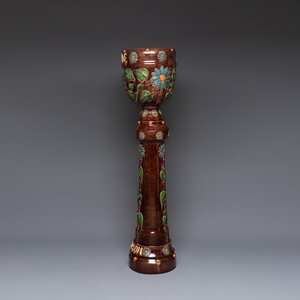 A very large Flemish pottery four-piece jardinière and stand, inscribed 'VREDE' and 'WELKOM' — foto 2