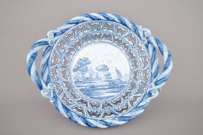 A very large French faience open-worked basket, 19th C.