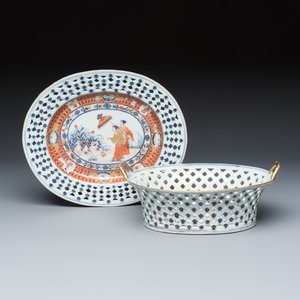 A very rare Chinese Imari-style 'La Dame au Parasol' basket and stand after Cornelis Pronk — photo 1