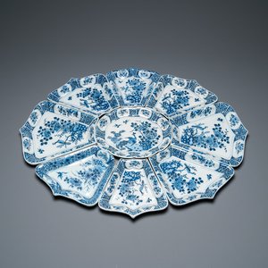 A very rare Dutch Delft blue and white nine-piece sweetmeat set, late 17th C. — 照片 1