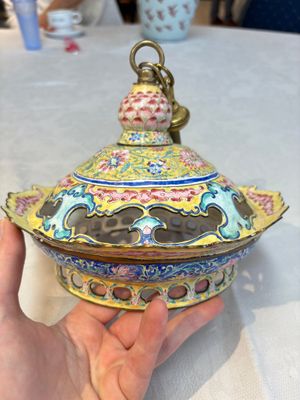 A very rare pair of Chinese Canton enamel lanterns with reverse painted glass panels, Qianlong — photo 23