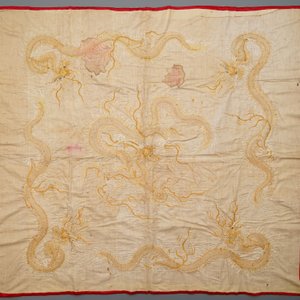 A Vietnamese embroidered red ground silk panel with dragons, 19th C. — 照片 2