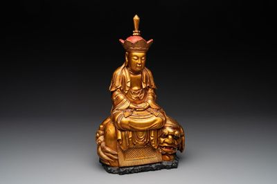 A Vietnamese gilt-red-lacquered wooden sculpture of Bodhisattva, 19/20th C.