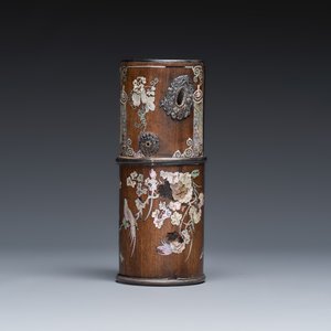 A Vietnamese mother-of-pearl-inlaid opium pipe, water pipe and covered box — 照片 2