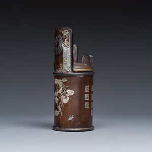 A Vietnamese mother-of-pearl-inlaid opium pipe, water pipe and covered box — 照片 3