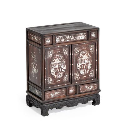 A Vietnamese mother-of-pearl-inlaid wooden two-door cabinet, 19th C.