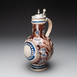A Westerwald pewter-mounted stoneware jug, Germany, dated 1685 — photo 1