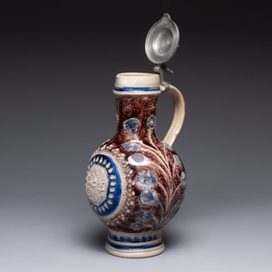 A Westerwald pewter-mounted stoneware jug, Germany, dated 1685 — photo 2