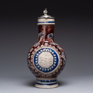 A Westerwald pewter-mounted stoneware jug, Germany, dated 1685 — photo 3