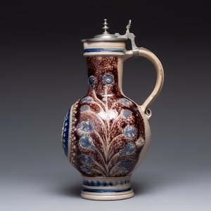 A Westerwald pewter-mounted stoneware jug, Germany, dated 1685 — photo 5