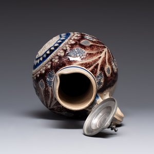 A Westerwald pewter-mounted stoneware jug, Germany, dated 1685 — photo 8