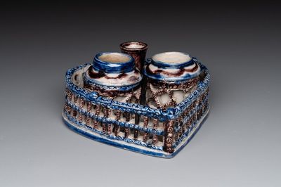 A Westerwald stoneware heart-shaped inkstand, Germany, 18th C.