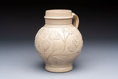 A Westerwald stoneware jug or 'Kugelbauchkrug' with floral design, Germany, 17/18th C.