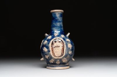 A Westerwald stoneware pilgrim's flask with the coat of arms of France, Germany, 17th C.