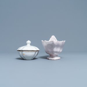 A white Delftware basket, a lobed dish, a spice box and a sauce boat, 18th C. — photo 11
