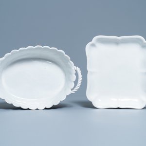 A white Delftware basket, a lobed dish, a spice box and a sauce boat, 18th C. — photo 6