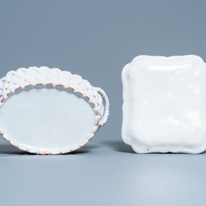 A white Delftware basket, a lobed dish, a spice box and a sauce boat, 18th C. — photo 7