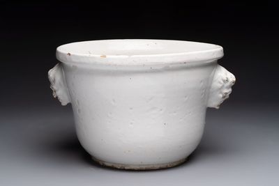A white French Delftware jardinière, dated August 1770